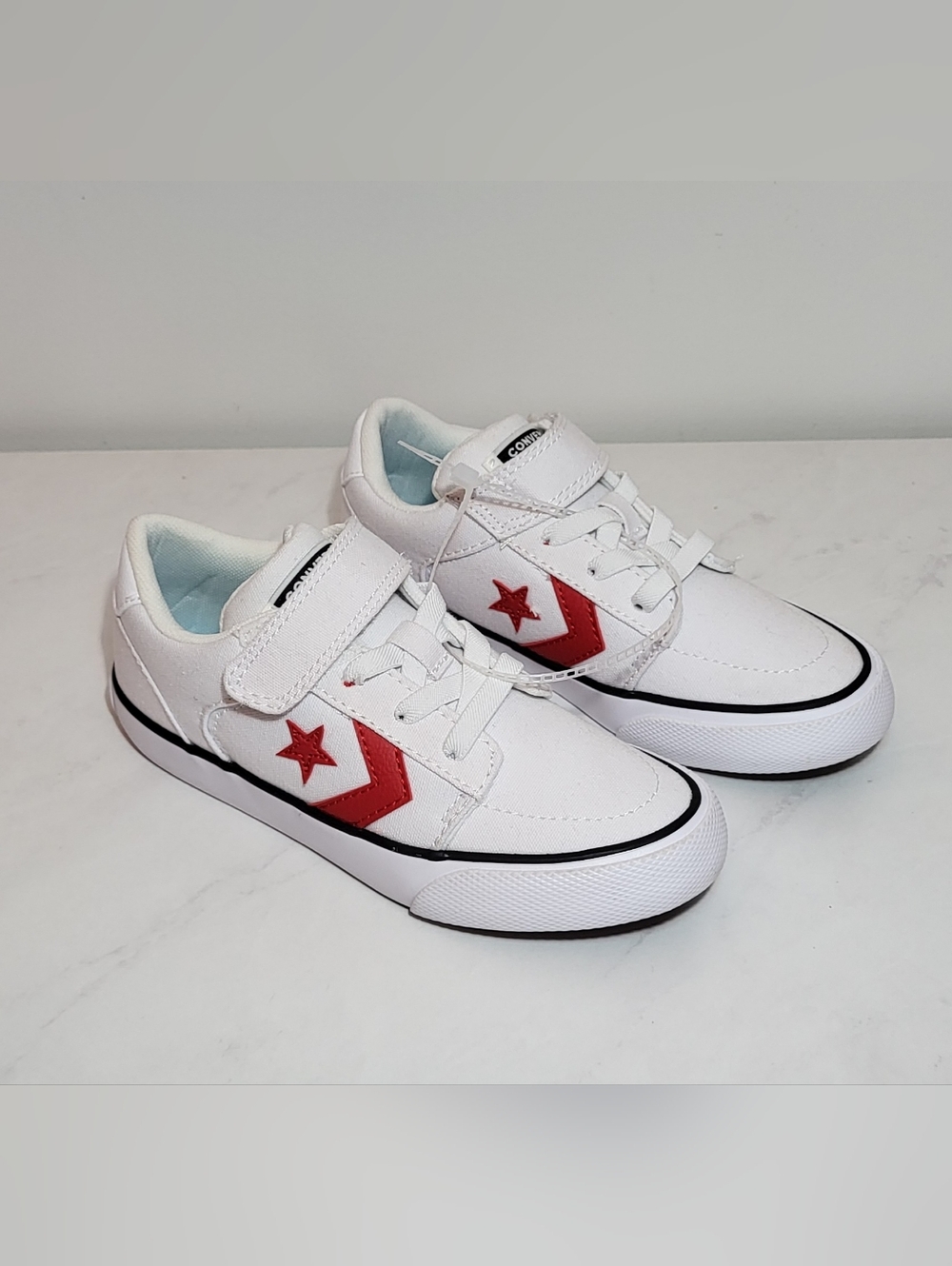 New Convers Belmont Little Kids Low Top Shoe S 13 White Red Star Player Easy On